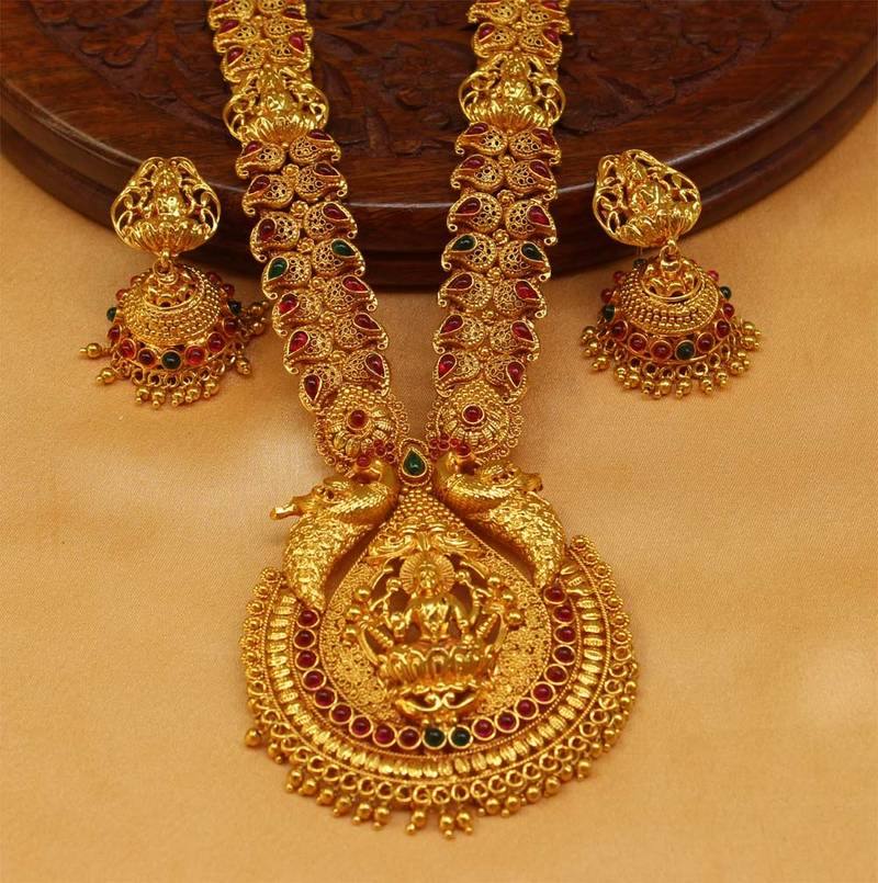 High Gold Plated Geru Polish Temple Long Necklace With