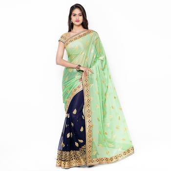 Green embroidered faux georgette saree with blouse 1