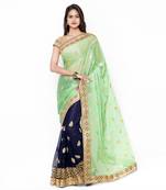 Green embroidered faux georgette saree with blouse