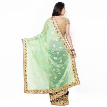 Green embroidered faux georgette saree with blouse 2