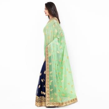 Green embroidered faux georgette saree with blouse 3