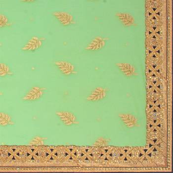 Green embroidered faux georgette saree with blouse 4
