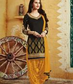 Black and yellow cotton embroidered semi stitched punjabi suit