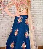 Blue embroidered art silk unstitched ghagra choli