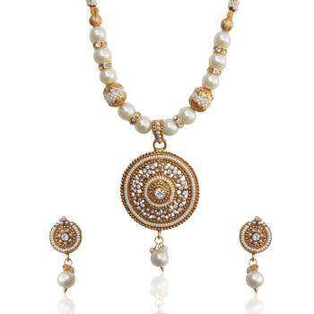 Ethnic Indian Jewelry Bollywood Circle Pearl Polki Glowing Necklace Set tds d8 1