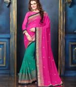 Pink embroidered georgette saree with blouse