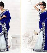 Designer Royal Blue Velvet Saree With Blouse (Premium Quality )