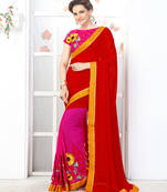 Red embroidered georgette saree with blouse