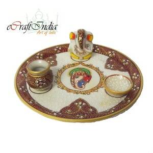 eCraftIndia Pooja Thali with Lord Ganesha, 1  Pot  and 1  Diya 1