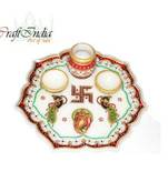 eCraftIndia Decorative Pooja Thali with Swastik and Peocock