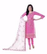 Pink Cotton Embroidered Unstitched Salwar With Dupatta