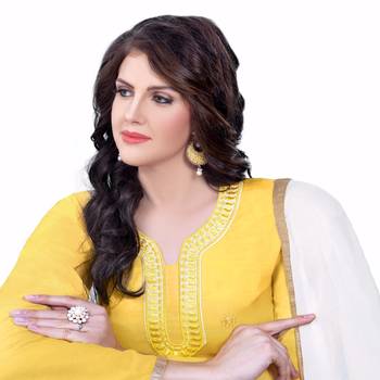 Yellow Cotton Embroidered Unstitched Salwar With Dupatta 2