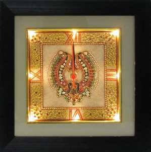 eCraftIndiaGolden Color Designed Marble Wall Clock with LED and Wooden Frame 1