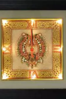 eCraftIndiaGolden Color Designed Marble Wall Clock with LED and Wooden Frame