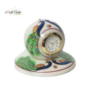 eCraftIndia Peocock Designed Marble Table Clock 1