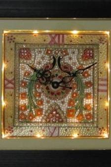 eCraftIndia Peocock Designed Marble Wall Clock with LED and Wooden Frame