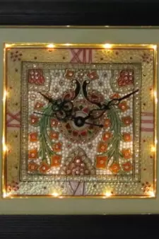 eCraftIndia Peocock Designed Marble Wall Clock with LED and Wooden Frame