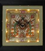 eCraftIndia Peocock Designed Marble Wall Clock with LED and Wooden Frame