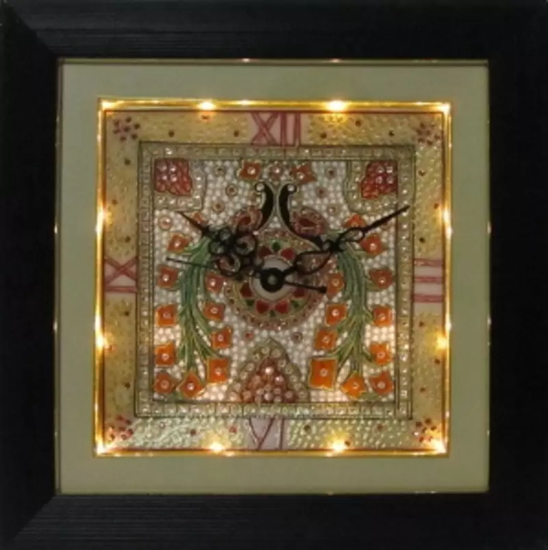 eCraftIndia Peocock Designed Marble Wall Clock with LED and Wooden Frame