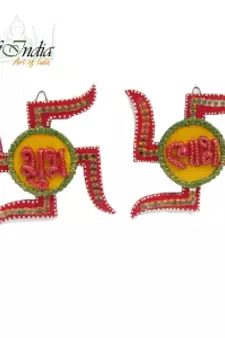 eCraftIndia Papier-Mache Swastika Shubh-Labh Wall Hanging12"x1"x6"