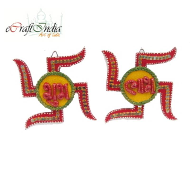 eCraftIndia Papier-Mache Swastika Shubh-Labh Wall Hanging12"x1"x6"