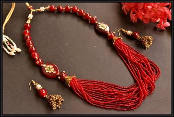 Grand kundan meenakari Semi - Precious Silver plated necklace set 1