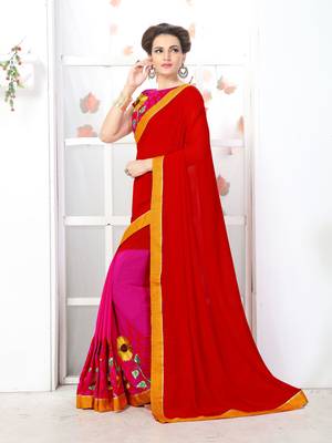 Red embroidered georgette saree with blouse 2