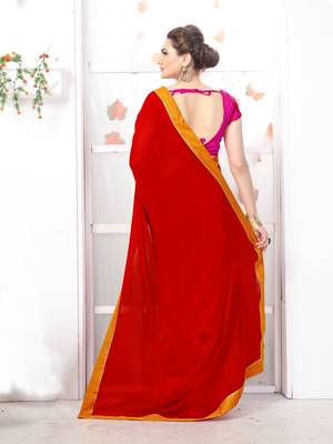 Red embroidered georgette saree with blouse 3