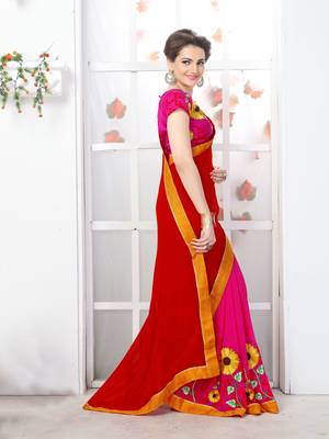 Red embroidered georgette saree with blouse 4