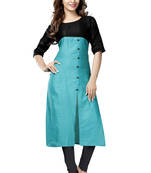Black and sky blue plain cotton semi stitched kurti