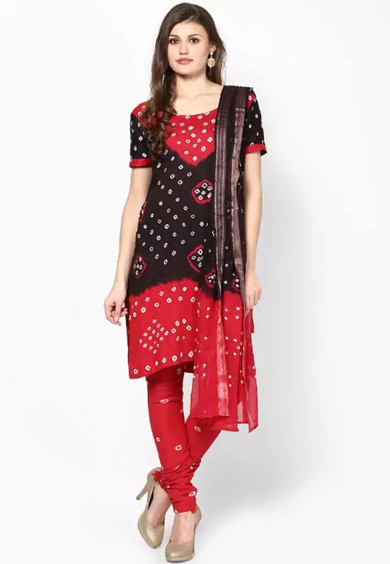 Bandhej Cotton Hand Work Dress Material