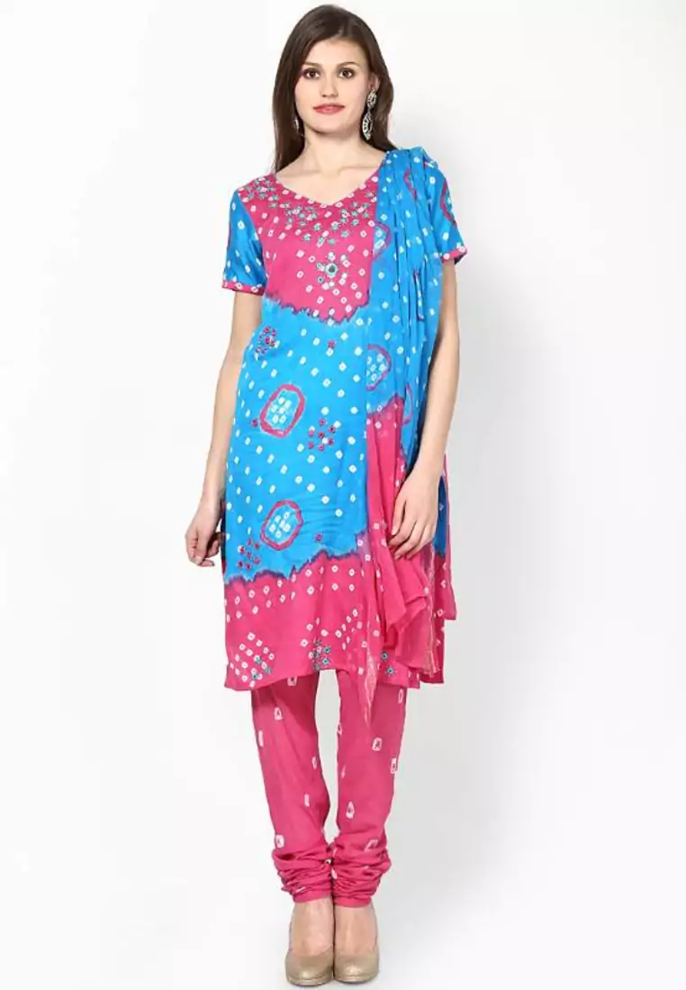 Amazing Pink Cotton Bandhej Dress material