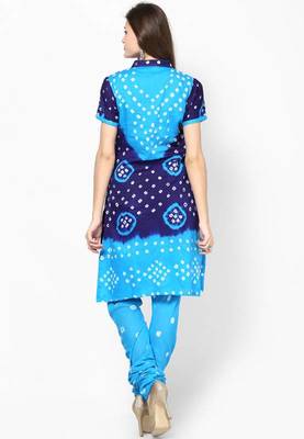 Beautiful Blue Cotton Bandhej Dress Material 2