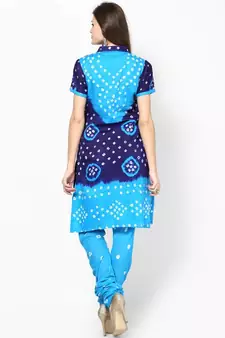Beautiful Blue Cotton Bandhej Dress Material