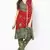 Beautiful Red Green Cotton Bandhej Dress Material