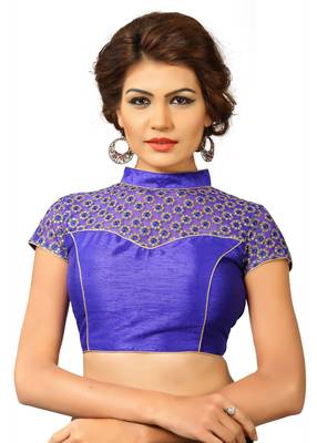 Royal Blue Silk And  Net Embrodiered Stitched Blouse 1