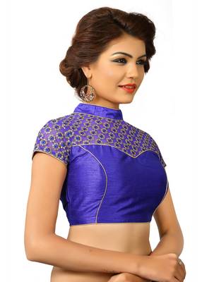 Royal Blue Silk And  Net Embrodiered Stitched Blouse 2