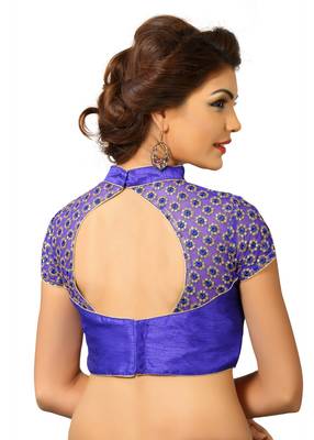Royal Blue Silk And  Net Embrodiered Stitched Blouse 3