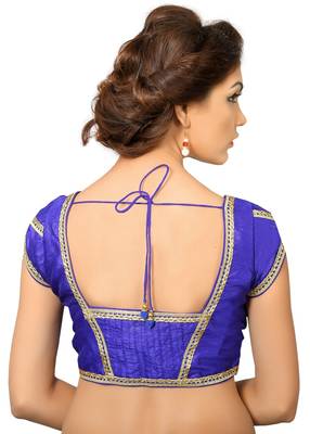 Royal Blue Dupion Silk Embrodiered Stitched Blouse 1
