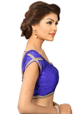 Royal Blue Dupion Silk Embrodiered Stitched Blouse 3