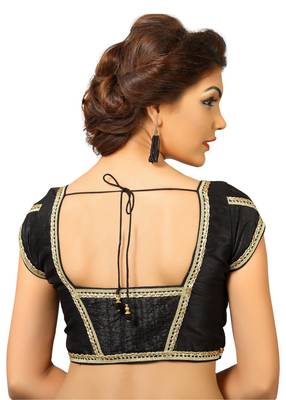 Black Dupion Silk Embrodiered Stitched Blouse 3
