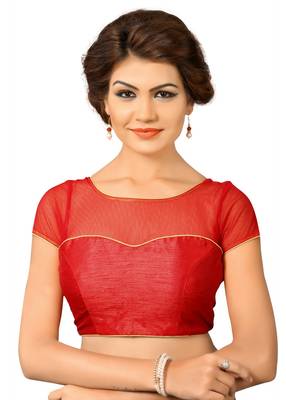 Red Silk And  Net Plain Stitched Blouse 1