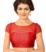 Red Silk And  Net Plain Stitched Blouse