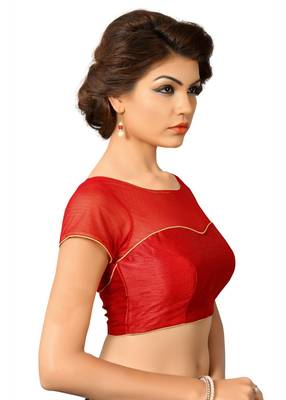 Red Silk And  Net Plain Stitched Blouse 2