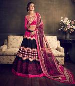Black and pink printed silk unstitched ghagra choli