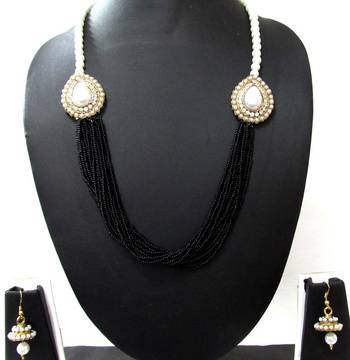 Black Pearl Two Side Brooch Jhumka necklace set 1