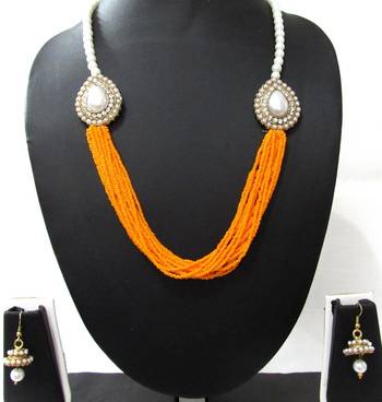 Yellow Pearl Two Side Brooch Jhumka necklace set 1