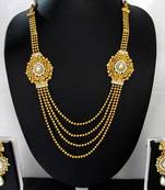 Golden 4 line Tilak Pearl Brooch Necklace Set
