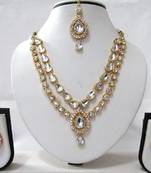 White 2 Line Tilak Stone Necklace Set