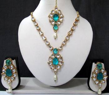 White Drop Sky Blue Stone Necklace Set 1